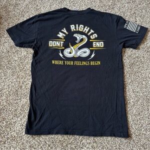 Next Level Apparel Black Tee with Yellow and White Graphics Small